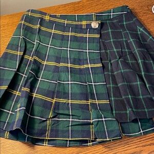 Anthropologie Green and Navy Plaid Skater Skirt